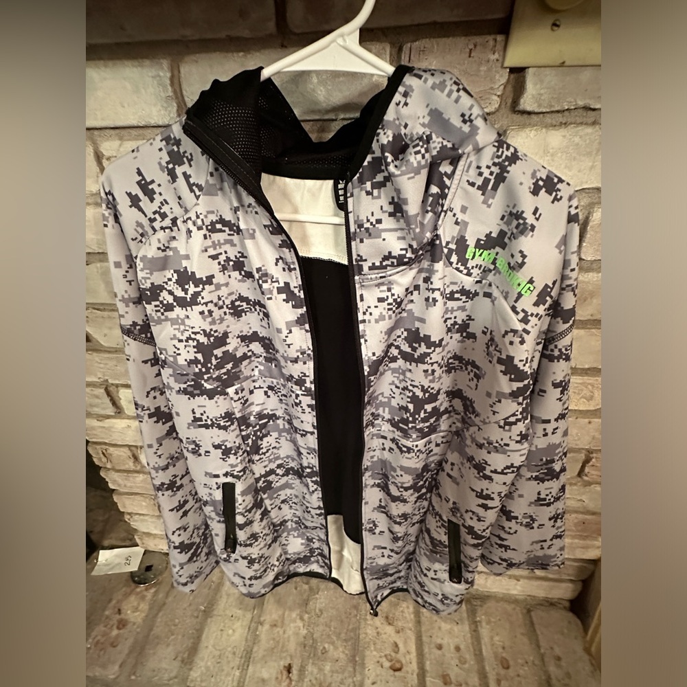 BK Gym Broking Camo Black White Zip Up Hooded Jacket Size XL
